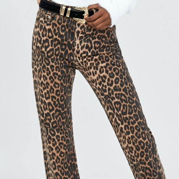 Zara trf Leopard Button Front Jeans NWT - Picture 1 of 8